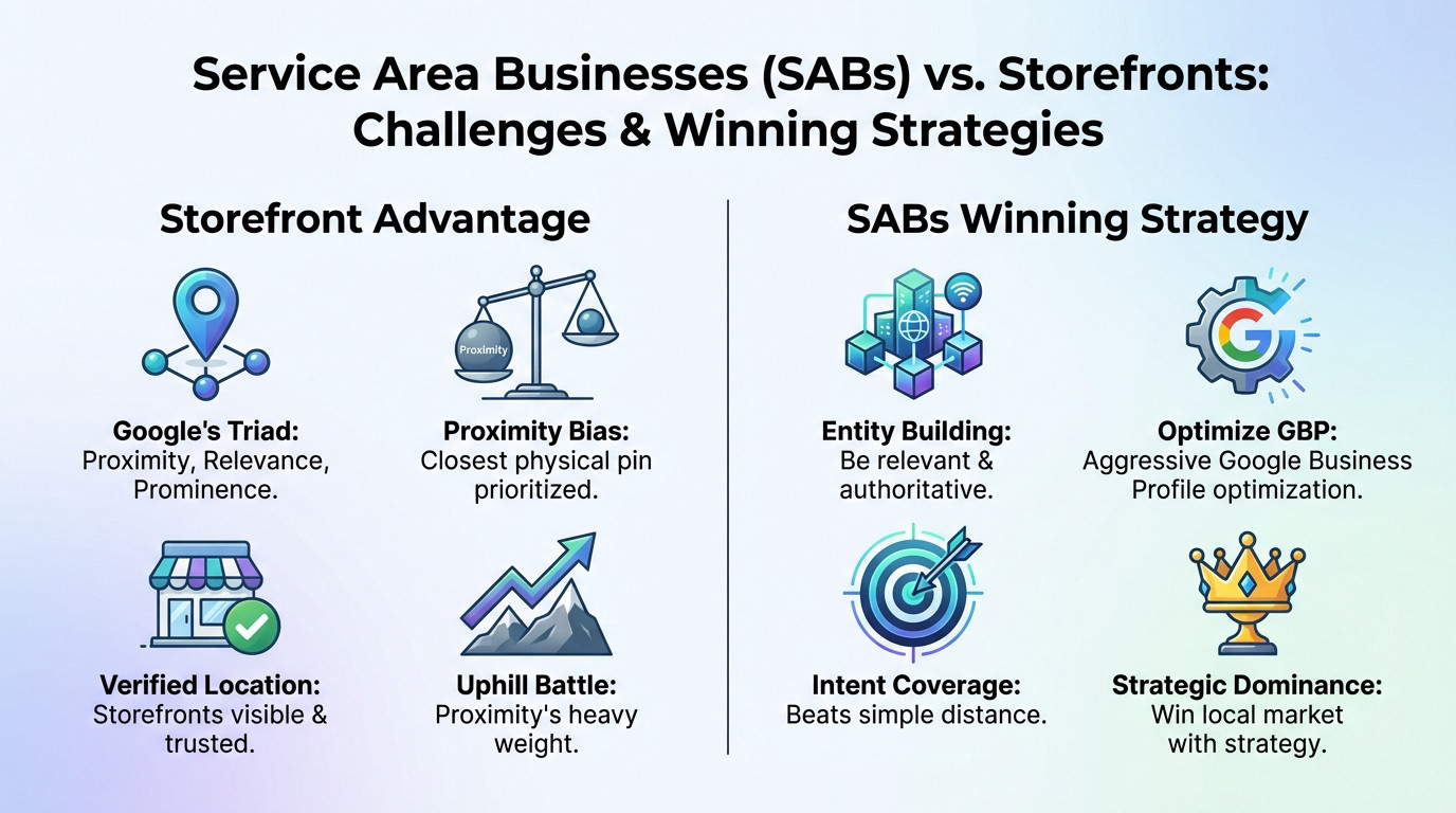 Comparison of Google Maps ranking factors for Service Area Businesses versus Storefront locations