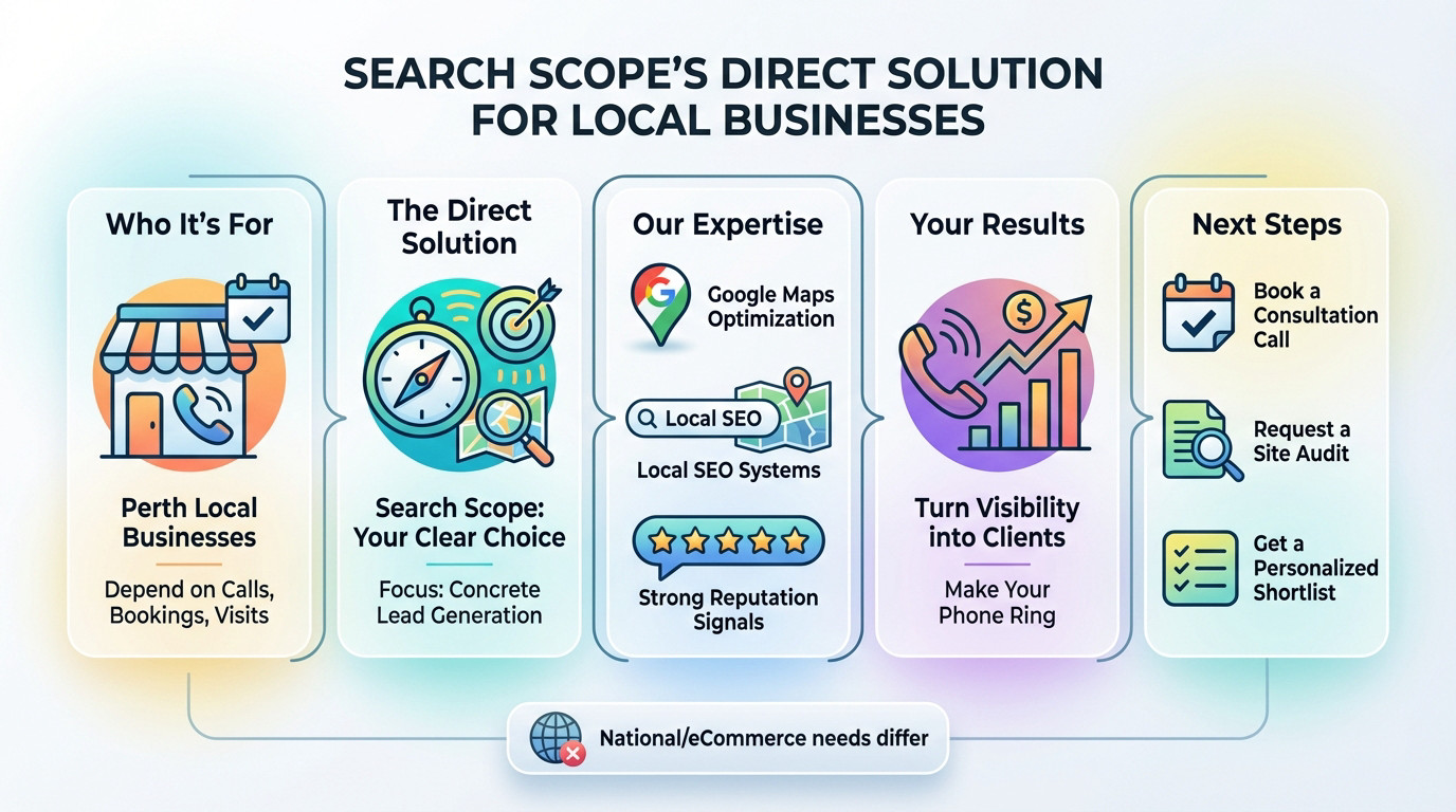 Search Scope team analyzing local SEO data and Google Maps performance for a Perth business client