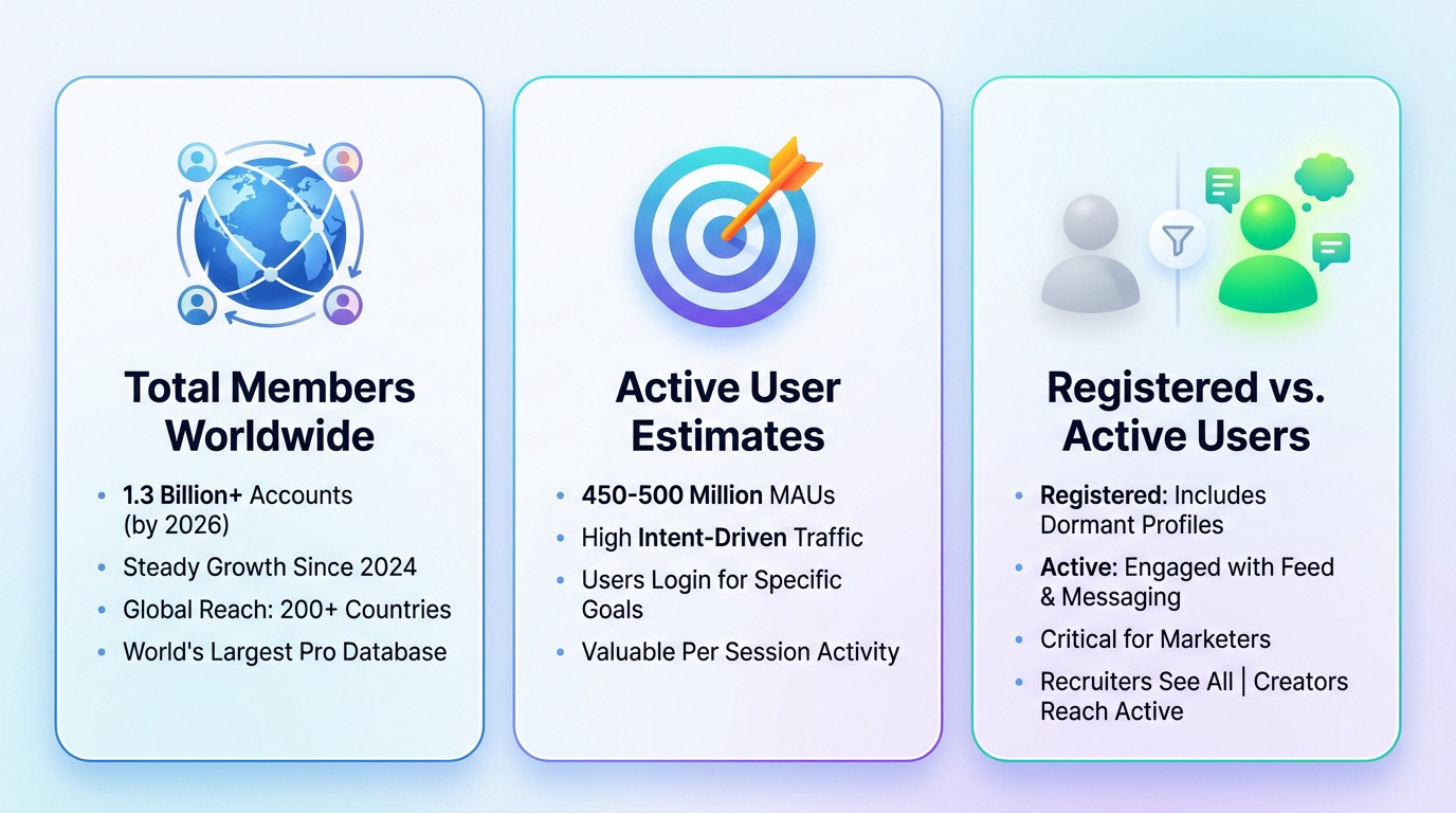 Graph showing LinkedIn global member growth and user activity trends for 2026