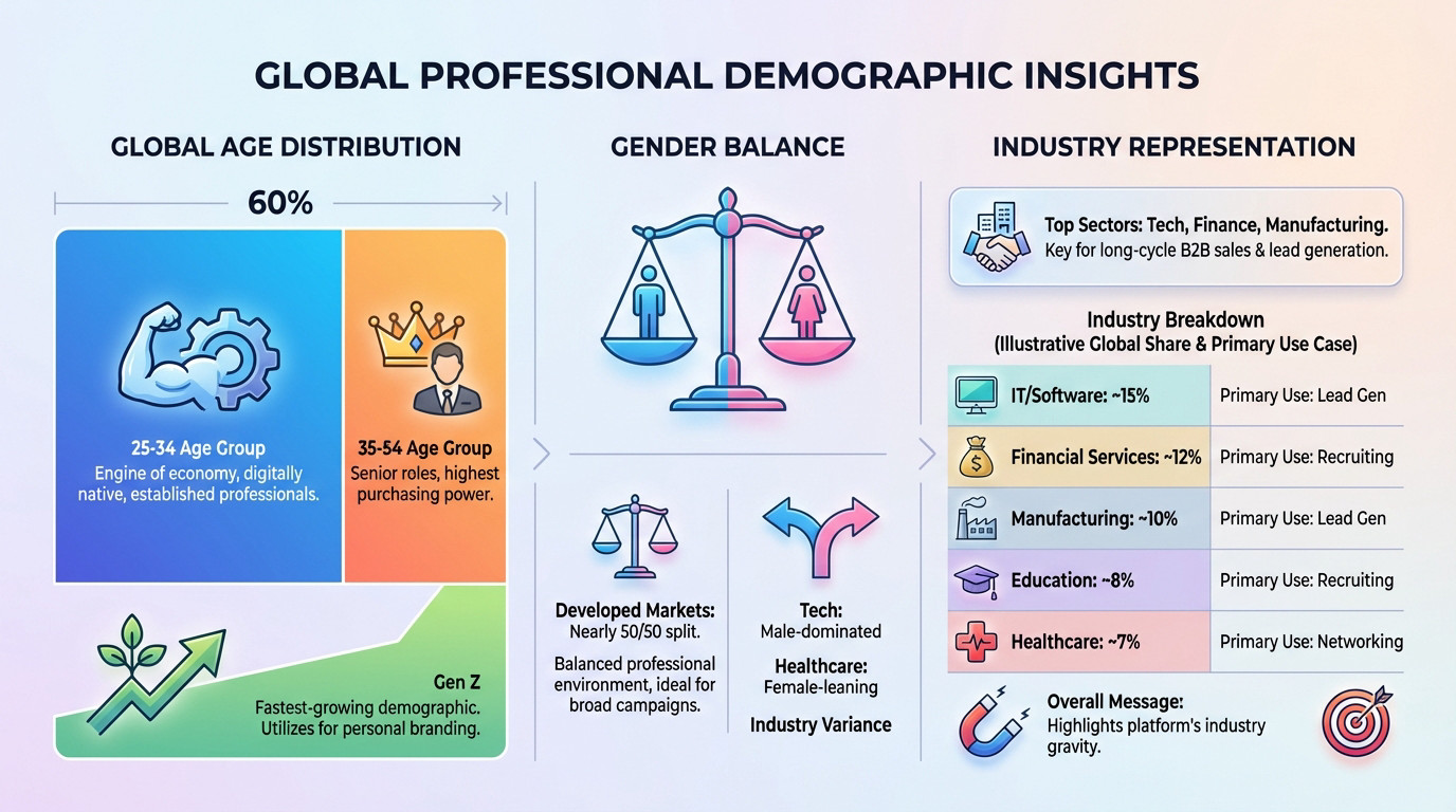 LinkedIn global professional demographic insights 2026 showing age and gender distribution
