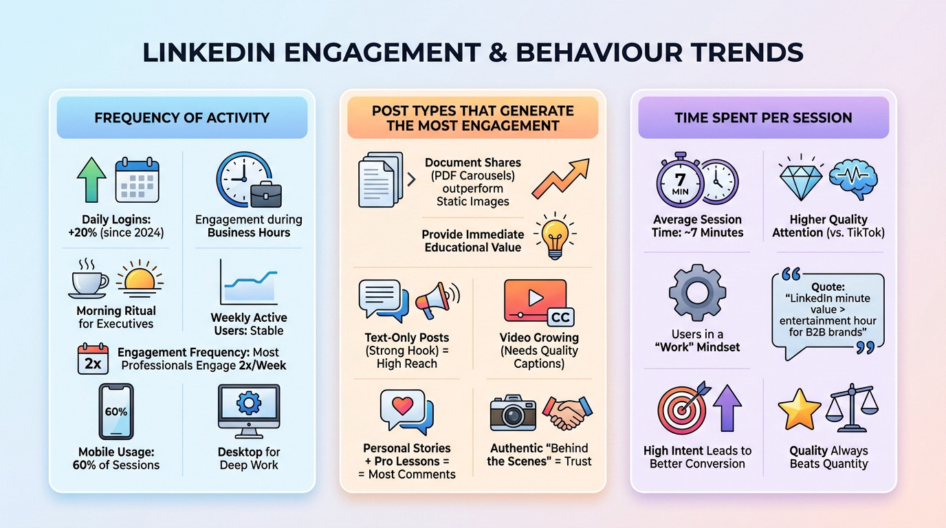 Graph showing LinkedIn engagement trends and user behaviour analysis for 2026