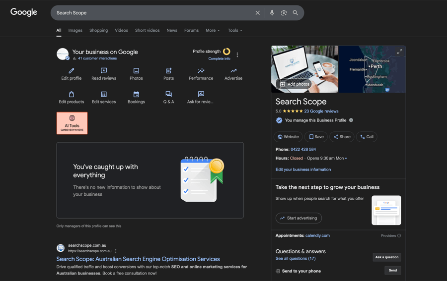 Screenshot of a Google My Business profile interface