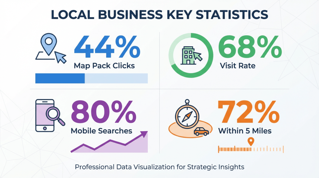 clean data visualization showing four key statistics for local seo